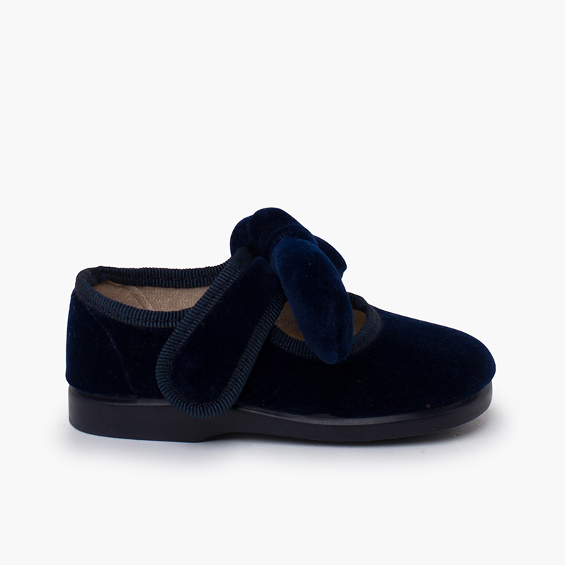 Chaussures babies nœud velours fermeture à scratch Bleu Marine