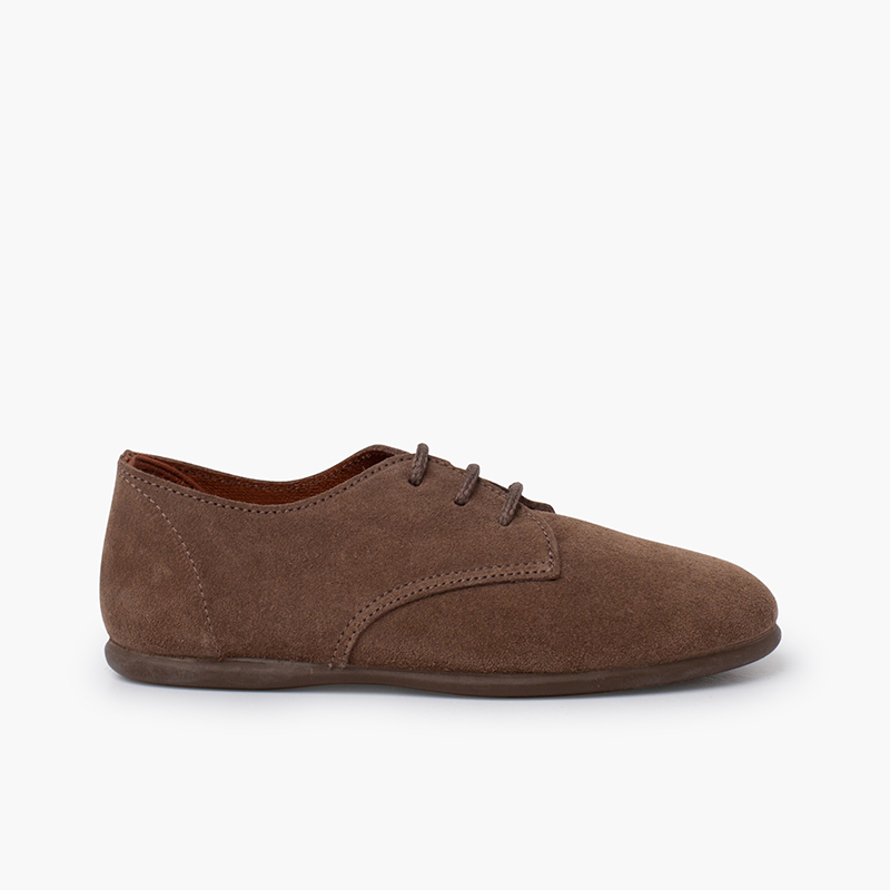 Derbies enfants suède lacets Taupe