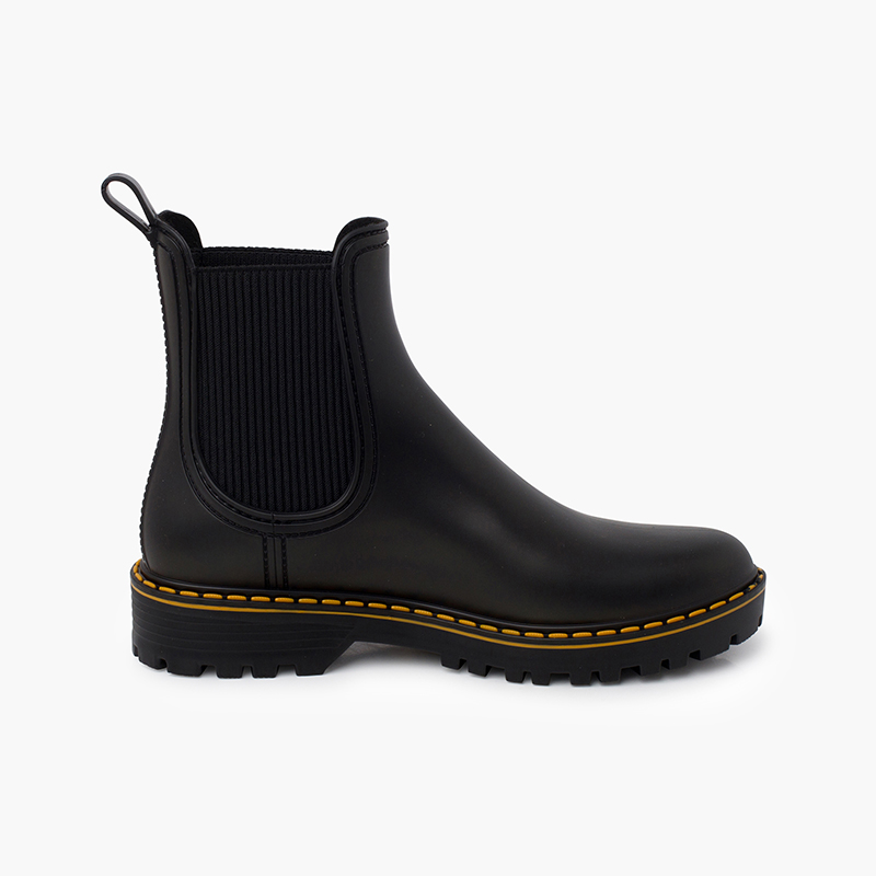 Bottines de pluie mat surpiqûres semelle track Noir