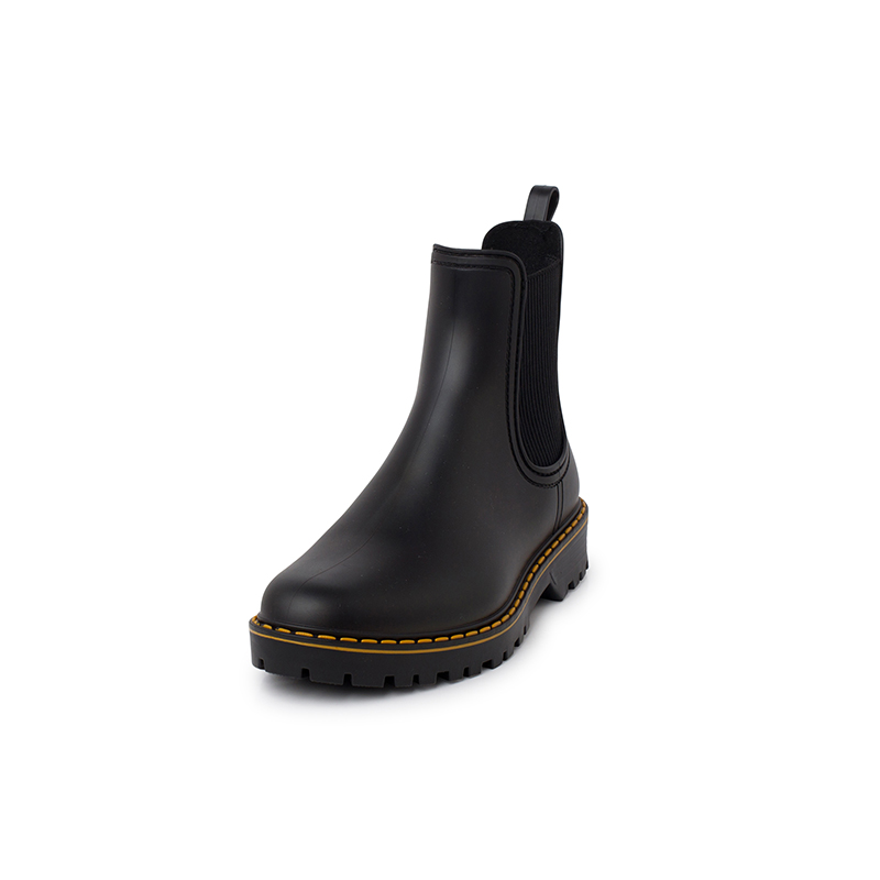 Bottines de pluie mat surpiqûres semelle track Noir
