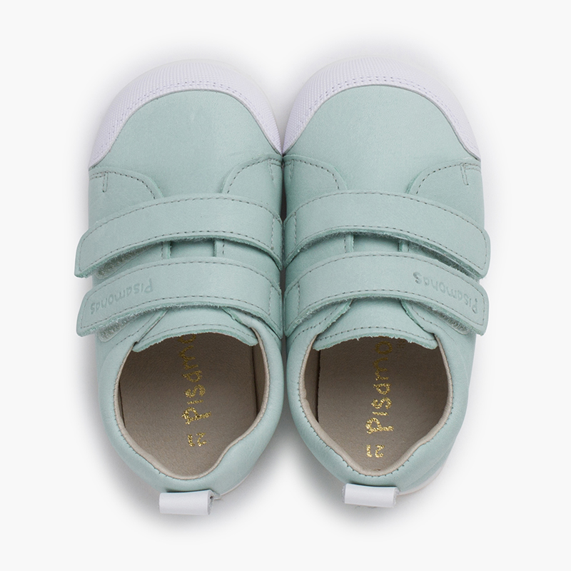 Baskets souples en cuir double fermeture à scratch Vert Menthe