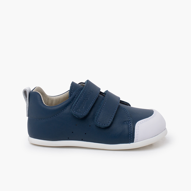 Baskets souples en cuir double fermeture à scratch Bleu navy
