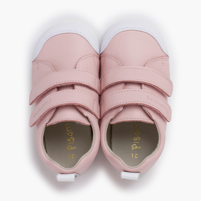Baskets souples en cuir double fermeture à scratch Rose