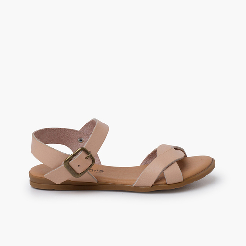 Sandales Double Bande Entrelacée Filles Couleur Chair