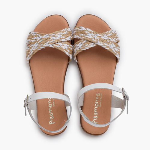 Sandales boucles tige croisée jute Blanco Bicolor