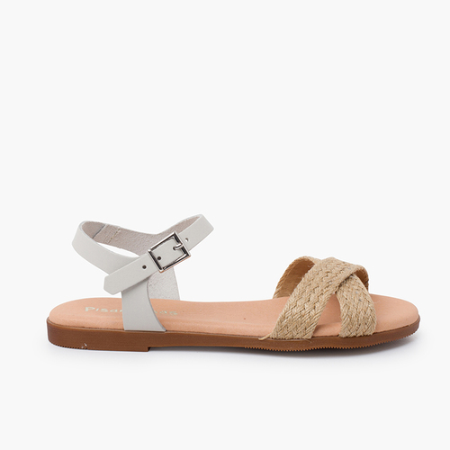 Sandales boucles tige croisée jute Naturel
