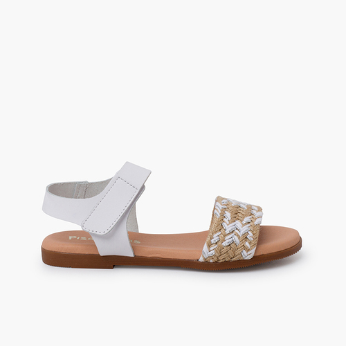 Sandales tige jute Bande Adhérente  Blanc