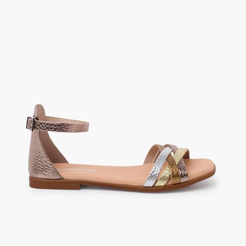 Sandales sangles et talon cuir Metalizado