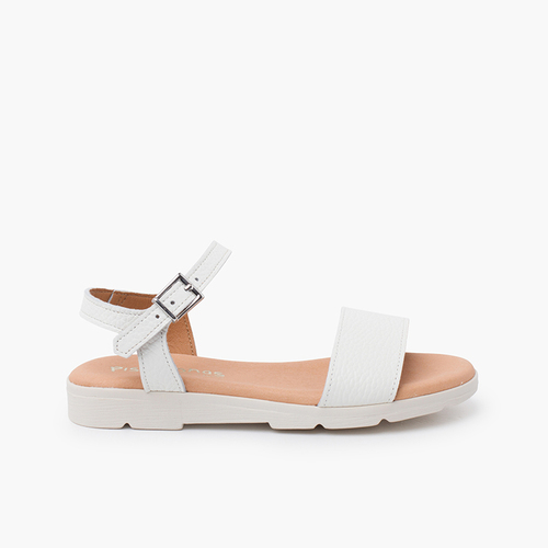 Sandales cuir texturé semelle intérieure gel Blanc