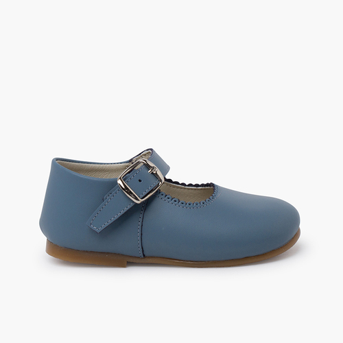 Chaussures babies cuir semelle caramel Bleu azur