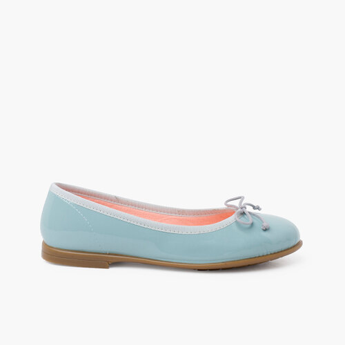 Ballerines cuir verni semelle caramel Bleu ciel