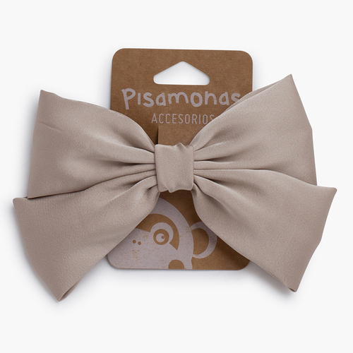 Barrette avec nœud en satin Taupe