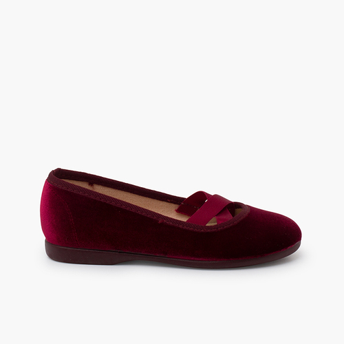 Ballerines en velours style ballet Bordeaux