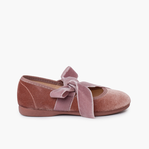Chaussures babies nœud en velours Rose Pâle