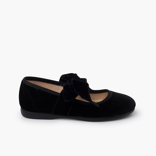 Chaussures babies nœud en velours Noir