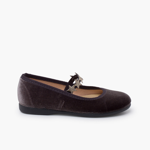 Chaussures babies velours élastique petites étoiles Gris