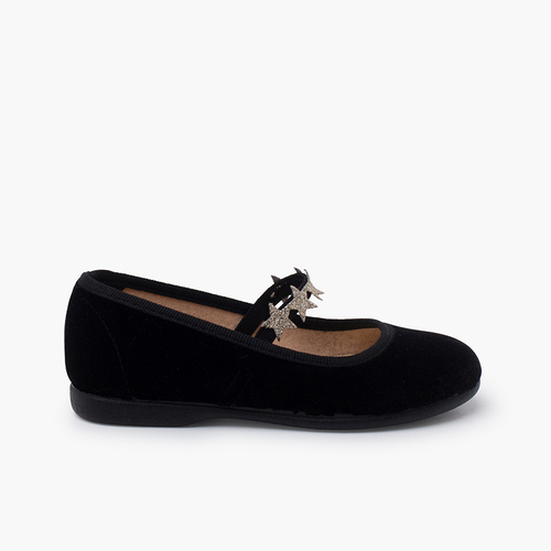 Chaussures babies velours élastique petites étoiles Noir