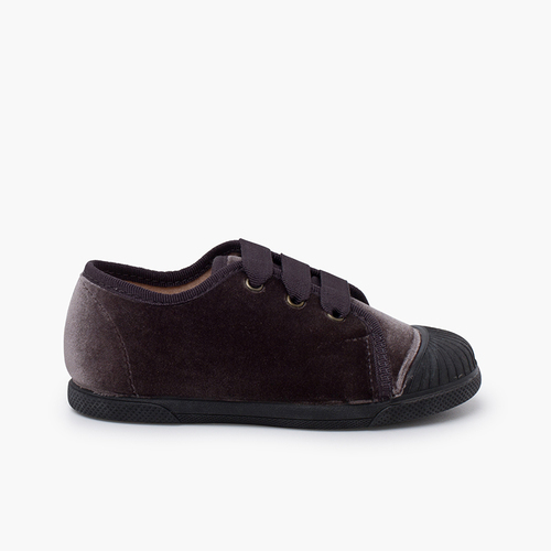 Baskets velours rubans faya Gris