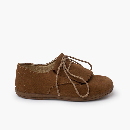 Derbies suède languette franges Taupe