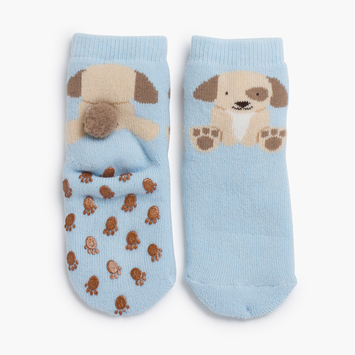 Chaussettes antidérapantes petit chien pompon Bleu bébé