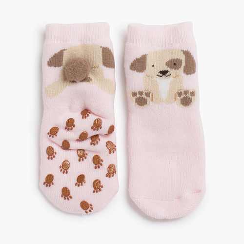 Chaussettes antidérapantes petit chien pompon Rose