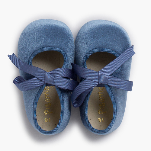 Babies velours ruban faya Bleu de France