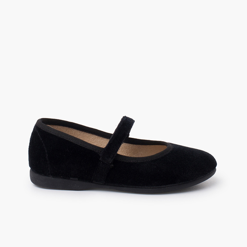 Babies velours fille bride fine à scratch Noir