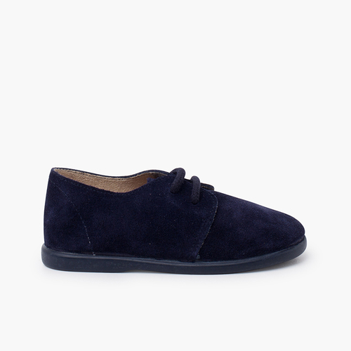 Derbies suède lacets garçon semelle fine Bleu Marine