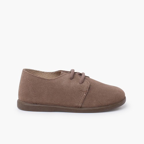 Derbies suède lacets garçon semelle fine Taupe