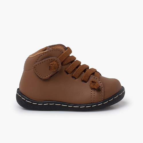 Bottines cuir lavable enfants lacets élastiques Chameau