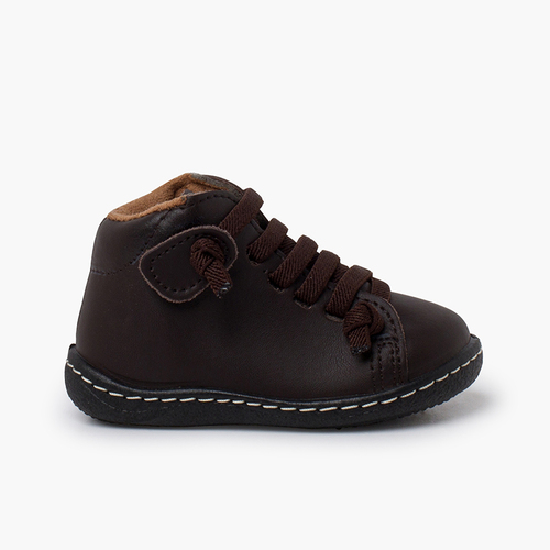 Bottines cuir lavable enfants lacets élastiques Marron