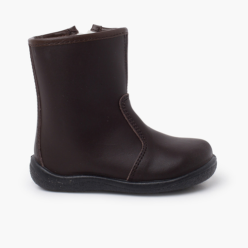 Bottes lisses cuir lavable enfants Marron