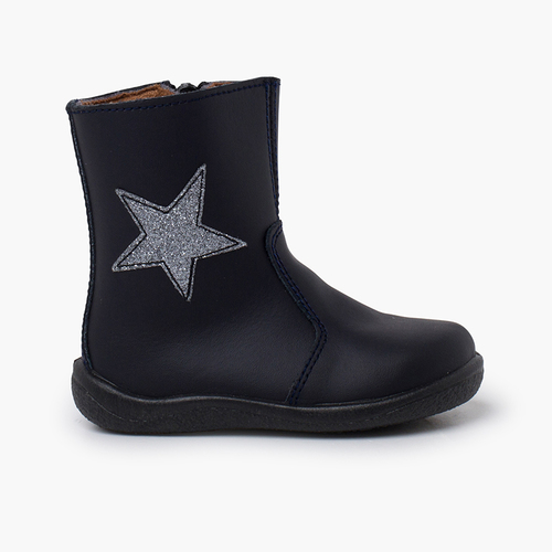 Bottes fille étoile cuir lavable Bleu Marine