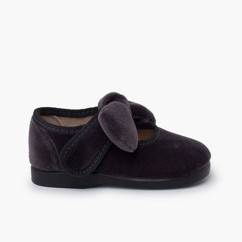 Chaussures babies nœud velours fermeture à scratch Gris