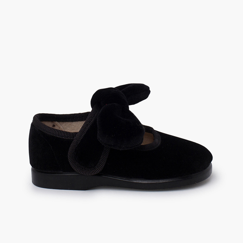 Chaussures babies nœud velours fermeture à scratch Noir
