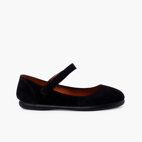 Babies suède fille bride bouton Noir