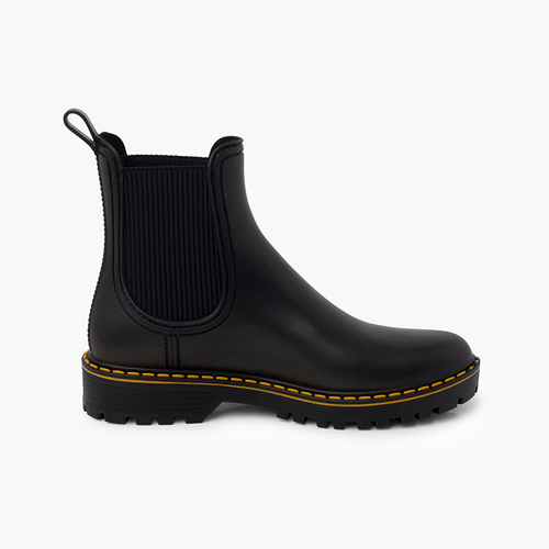Bottines de pluie mat surpiqûres semelle track Noir