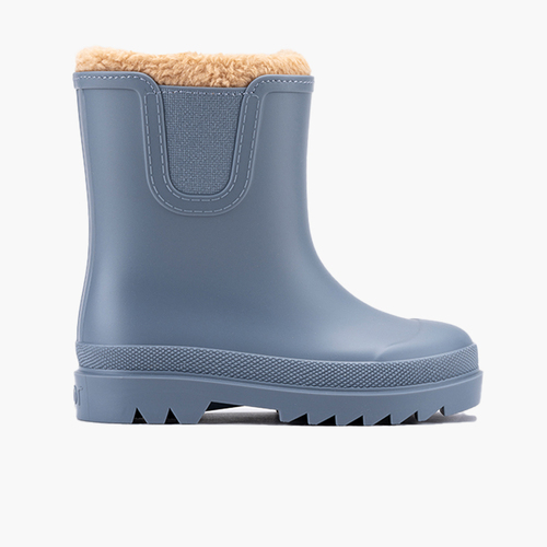Bottes de pluie enfants Chelsea imitation fourrure mouton Bleu