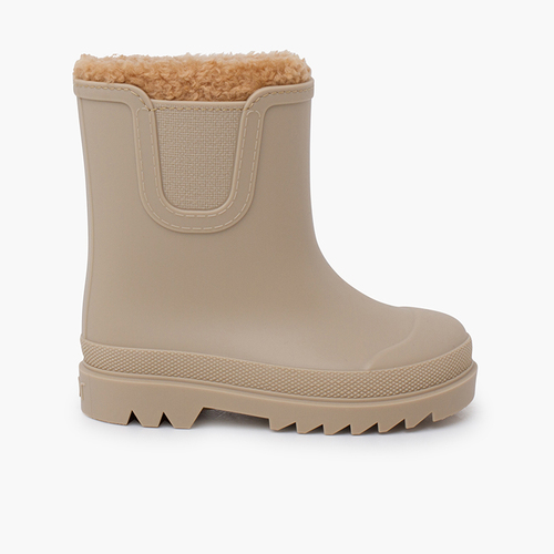 Bottes de pluie enfants Chelsea imitation fourrure mouton Beige