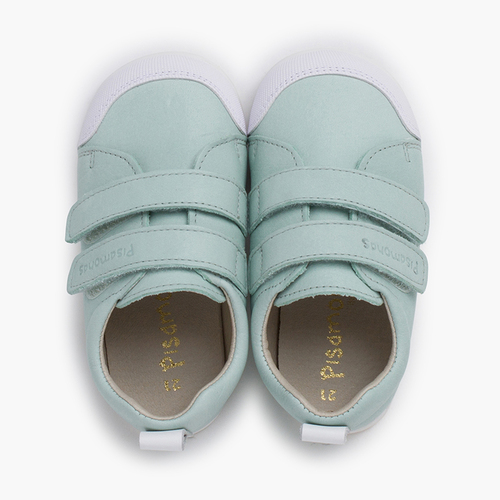 Baskets souples en cuir double fermeture à scratch Vert Menthe