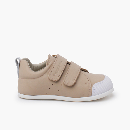Baskets souples en cuir double fermeture à scratch Sable