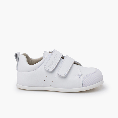 Baskets souples en cuir double fermeture à scratch Blanc