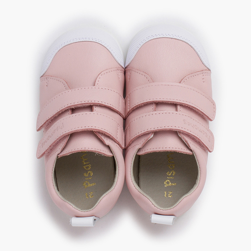 Baskets souples en cuir double fermeture à scratch Rose