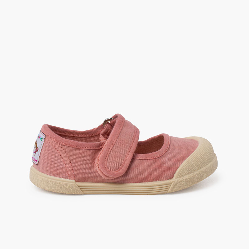 Chaussures babies barefoot souples toile Vieux Rose