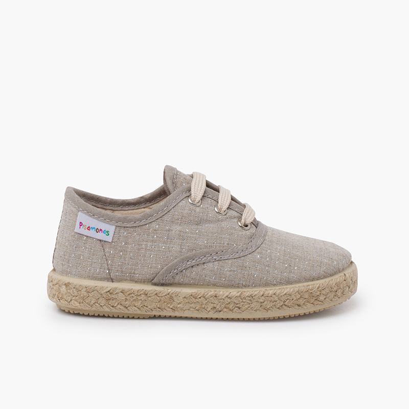 Baskets semelle jute petits points brillants Taupe