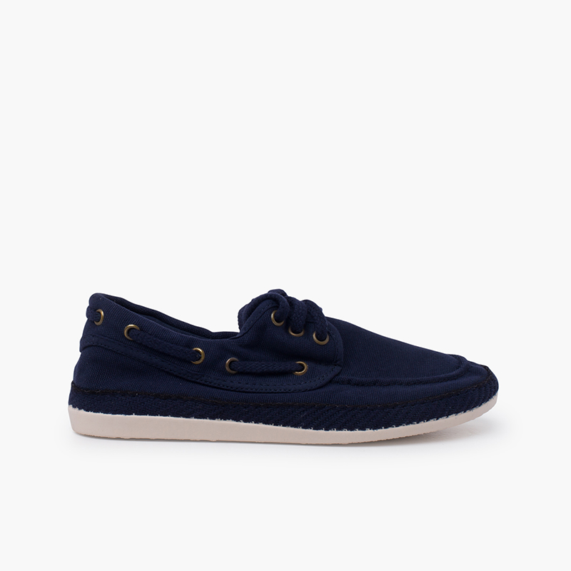 Chaussures bateau casual tailles hautes toile lavée Bleu Marine