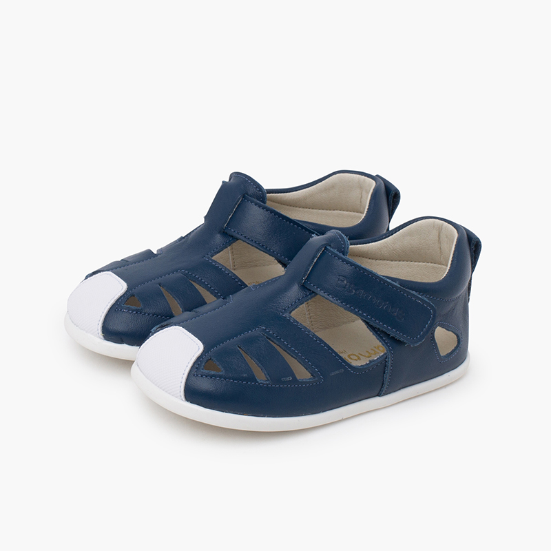 Sandale cuir souple semelle fine Bleu navy