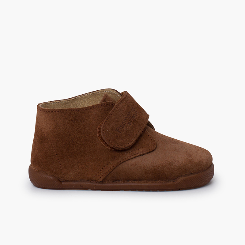 Bottines barefoot suède fermeture scratch Marron