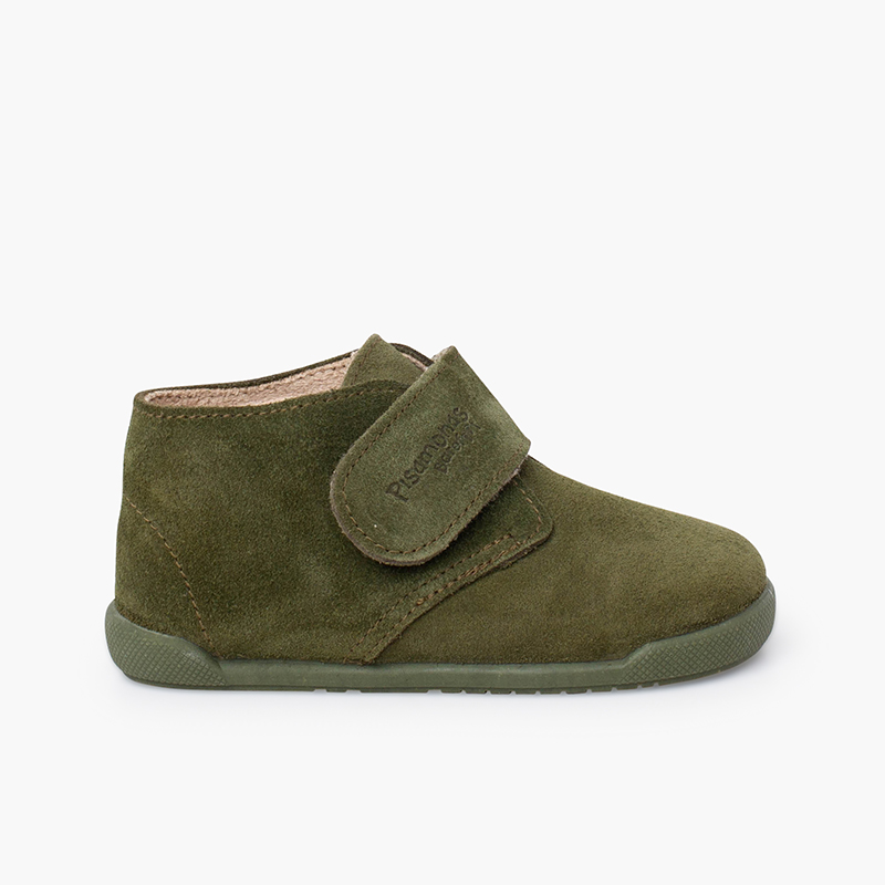 Bottines barefoot suède fermeture scratch Vert mousse