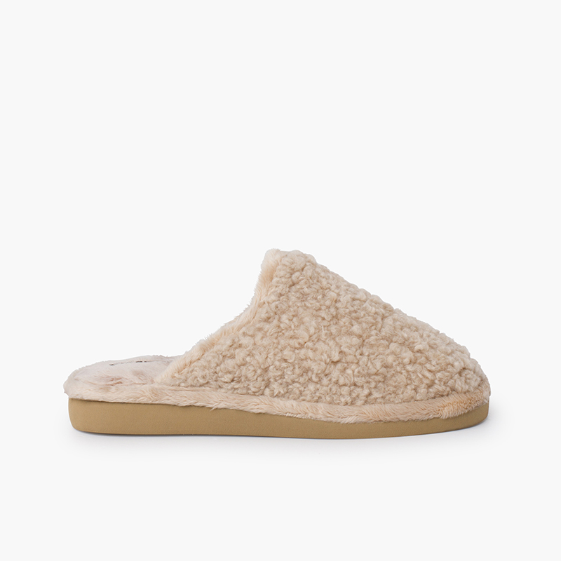 Chaussons sabots type mouton semelle antidérapante Beige